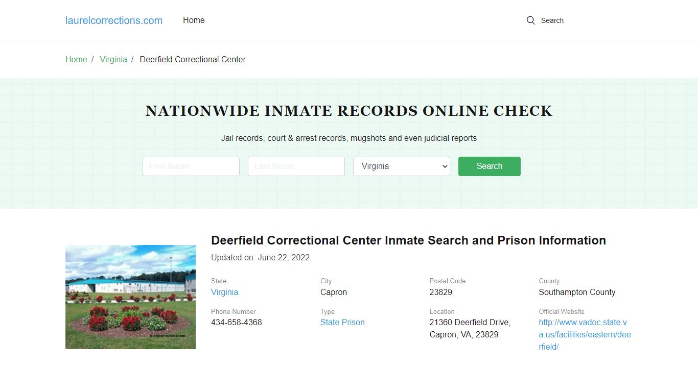 Deerfield Correctional Center Inmate Search, Visitation, Phone no ...